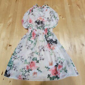 Sweet Storm Size M Womens Floral Neck Drawstring Halter Hi-Low Midi Dress